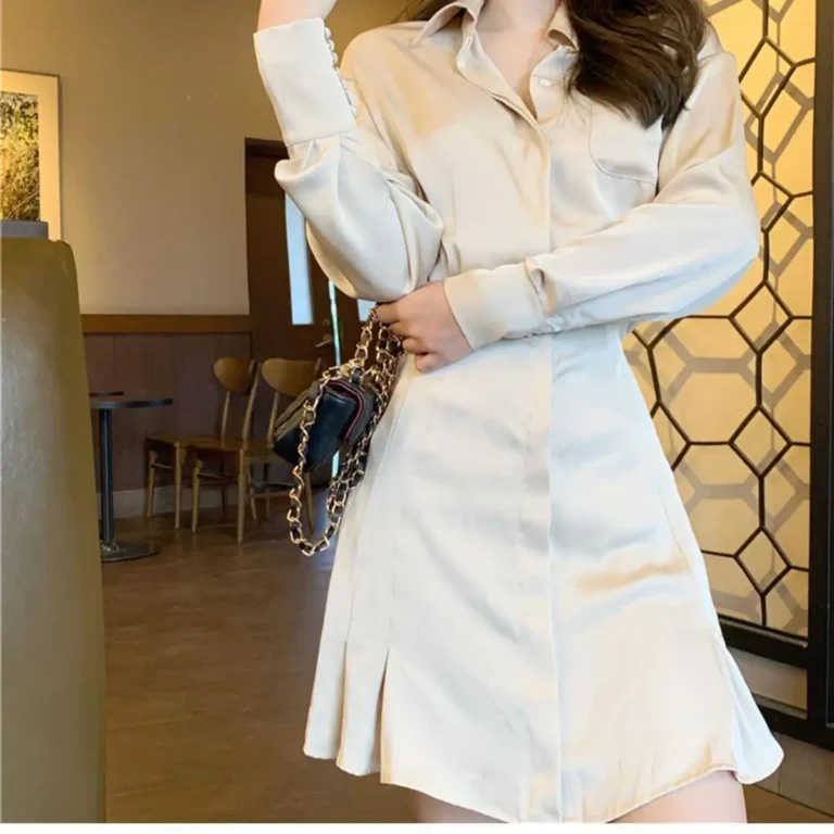 Elegant Mini Shirt Dress Women Korean One Piece Office Lady High Waist Party Dress Y2K Bodycon Dress Vintage Casual Shirt Dress 5