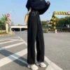 Jeans Women All-match Korean Style Mopping Trousers Denim Vintage Black Solid High Waist Autumn Baggy Chic Street Casual 3