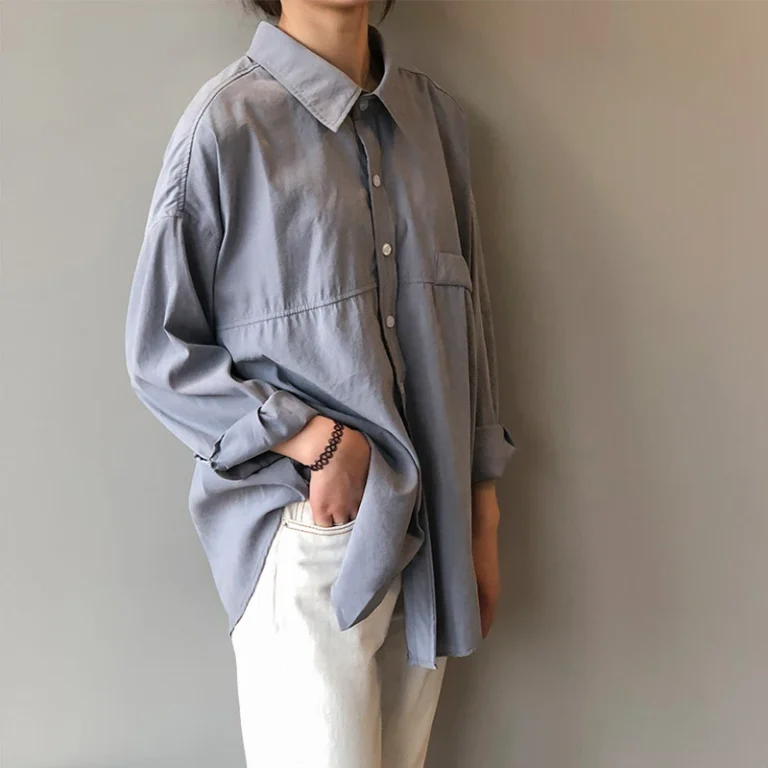 BGTEEVER Minimalist Loose White Shirts for Women Turn-down Collar Solid Female Shirts Tops 2020 Spring Summer Blouses 3