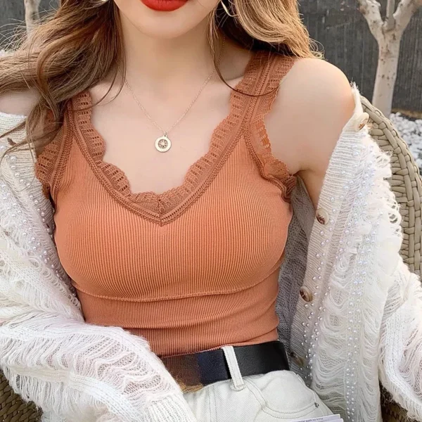 Summer Top Women Sleeveless Lace Tank Top Sexy Women's T-shirt Vest Bra Female Vest Tops White Black Underwear Women Lingerie 6