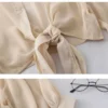 New 2024 Summer Half Sleeve Buttoned Up Shirt Loose Casual Blouse Chiffon Shirts Women Tied Waist Elegant Blouses for Women 6