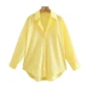 TRAF Women Fashion Office Wear Loose Poplin Solid Shirts Vintage Long Sleeve Button-up Casual Female Blouses Blusas Chic Tops 6