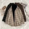 Vintage Plaid Shirts Women Autumn Long Sleeve Oversize Button Up Shirt Korean Fashion Casual Fall Outwear Tops Blusas Mujer 2021 2