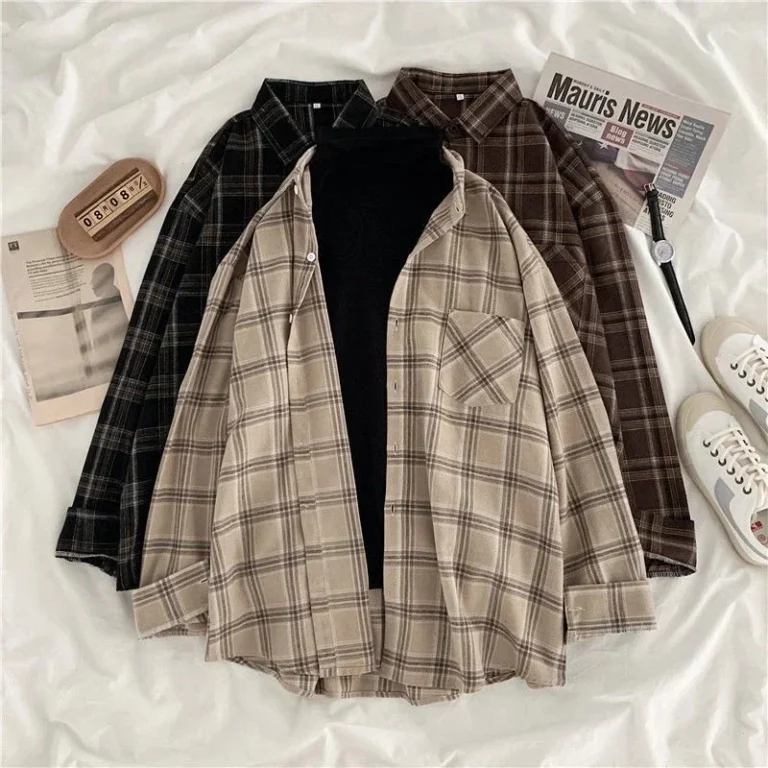 Vintage Plaid Shirts Women Autumn Long Sleeve Oversize Button Up Shirt Korean Fashion Casual Fall Outwear Tops Blusas Mujer 2021 2
