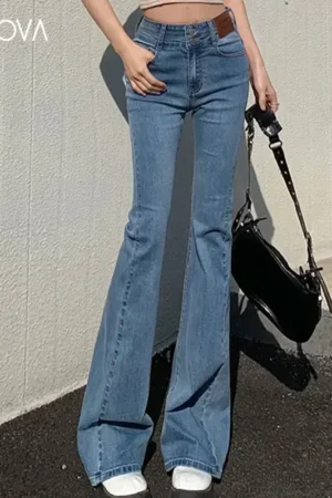 ZOENOVA Y2K 2023 Beautiful Bell Bottoms Xshape Women Full Length Jeans Wide Leg Pants Spring Vintage Style Flare Length Trousers