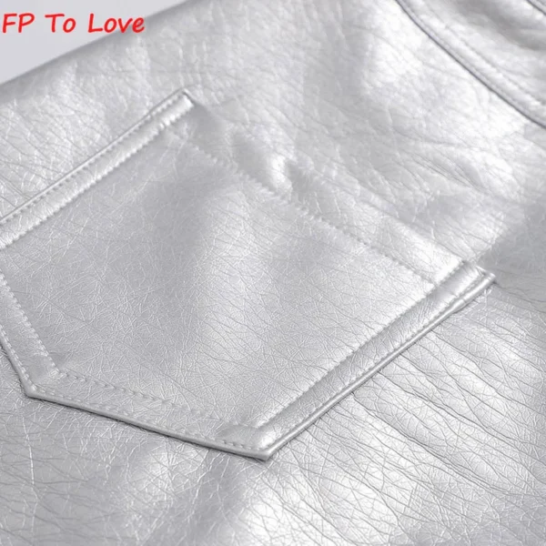 FP To Love French Silver PU Mini Skirts Metallic Sexy High Waist Hip Skirt Chic Retro Short A-Line Metal 6