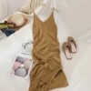 OCEANLOVE V Neck Solid Knitted Dresses Casual All Match Simple Fashion Korean Women Dress Elegant Vestidos New Clothes 15517 2