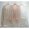 Summer New Ladies Temperament Rhinestone Round Neck Long Sleeve Bright Starlight Hollow Shiny Bottoming Shirt Women's Top Trend 6