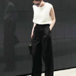 Mnealways18 Spring Summer Black Ladies Office Trousers Womens High Waist Pants Pockets Female Pleated Wide Legs Pants Solid 2024 3
