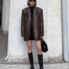 Women Black Brown Soft PU Leather Blazer Shoulder Pads Long Sleeve Single Breasted Loose Casual Jacket Tops Korean Fashion Coat 3