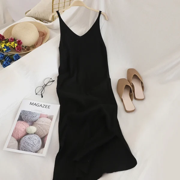 OCEANLOVE V Neck Solid Knitted Dresses Casual All Match Simple Fashion Korean Women Dress Elegant Vestidos New Clothes 15517 4