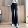 Women Black Front Slit Pants Chic Fashion Office Lady Long Straight Trousers Elastic High Waist Pencil Loose Trousers Jumpsuits 2