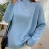 Women Mock Neck Pullovers Sweater High Quality Oversized Jumper Split Fall Winter Clothes Beige Purple Green 8 Colors  C-114 4