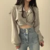 QWEEK Vintage Streetwear Harajuku Sexy Women Blouse Crop Top Korean Style Trends Black White Long Sleeve Shirt Female Tunic Chic 3