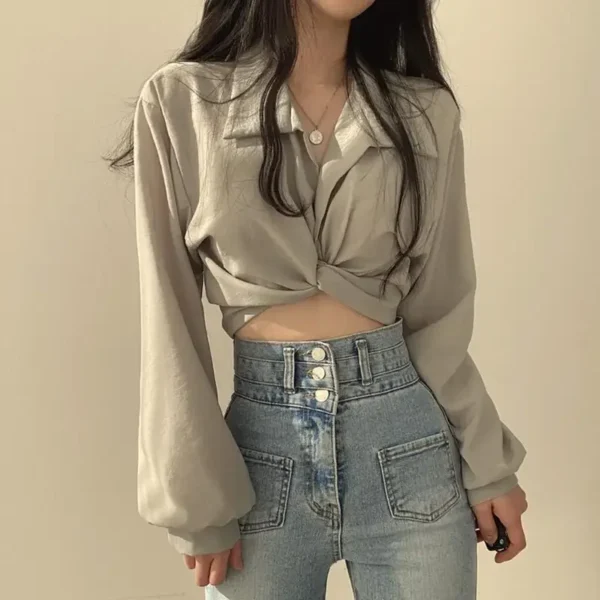 QWEEK Vintage Streetwear Harajuku Sexy Women Blouse Crop Top Korean Style Trends Black White Long Sleeve Shirt Female Tunic Chic 3