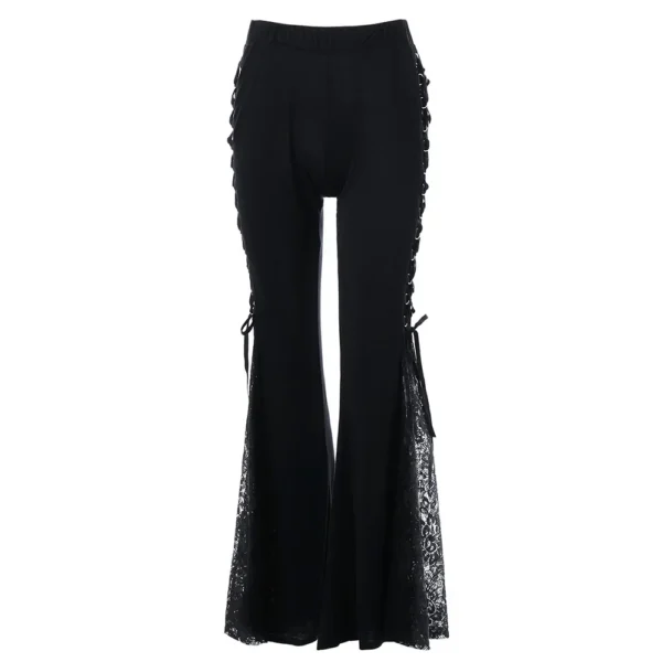Halloween Cosplay Disco 70s 60s Theme Party Sexy Gothic Lace Flare Pants Lace Up Patchwork Slim Trousers Bandage Bellbottoms 3