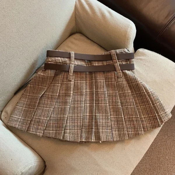 Spring Autumn Girls Pleated Skirt Baby Kids Skort Children Fashion Bottoms Check Plaid Solid Waist Belt 3-14 kids girls clothes 4