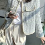 High Quality French Vintage Small Fragrance Tweed Jacket Coat Women's Spring Autumn Casual Fried Street Short Coat Plaid Outwear 4