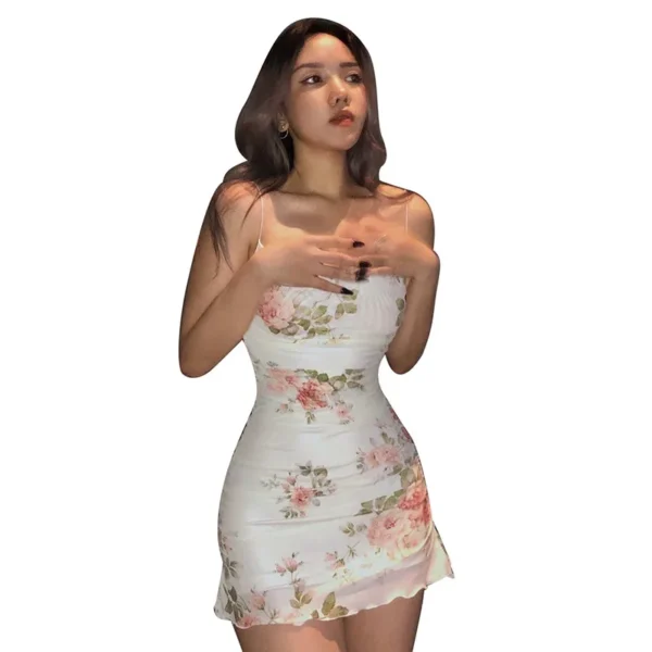 Xingqing 2000s Women Floral Mini Dress y2k Aesthetic Sleeveless Ruffles Hem Kawaii Sundress Sexy Sweet Girl Fairycore Dresses 6