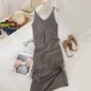OCEANLOVE V Neck Solid Knitted Dresses Casual All Match Simple Fashion Korean Women Dress Elegant Vestidos New Clothes 15517 6