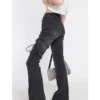 Women's Clothing Flare Jeans Black Lacing High Waist Stretchy Self Cultivation Vintage Casual Baggy Ladies Denim Trouser Summer 4