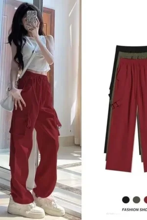 2023 Summer New Women's Retro High Waist Tube Wide Legs Loose Quick-drying Pants Girls Autumn Casual Versatile Straight Trousers 2