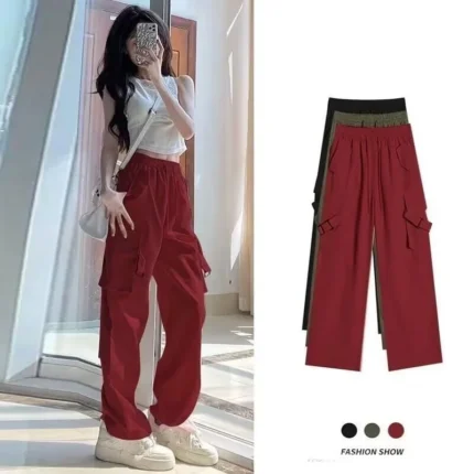 2023 Summer New Women's Retro High Waist Tube Wide Legs Loose Quick-drying Pants Girls Autumn Casual Versatile Straight Trousers 2