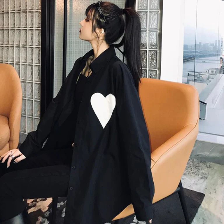 Gidyq Spring Fashion Women Shirts Casual Korean Designed Love Patchwork Tops Streetwear Female Elegant Loose Long Sleeve Shirt 5