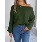 2023 Autumn and Winter Sweater Women's Solid Color Bat Sleeve Off Shoulder Pullover Sweater Women's Casual Fashion Top 6