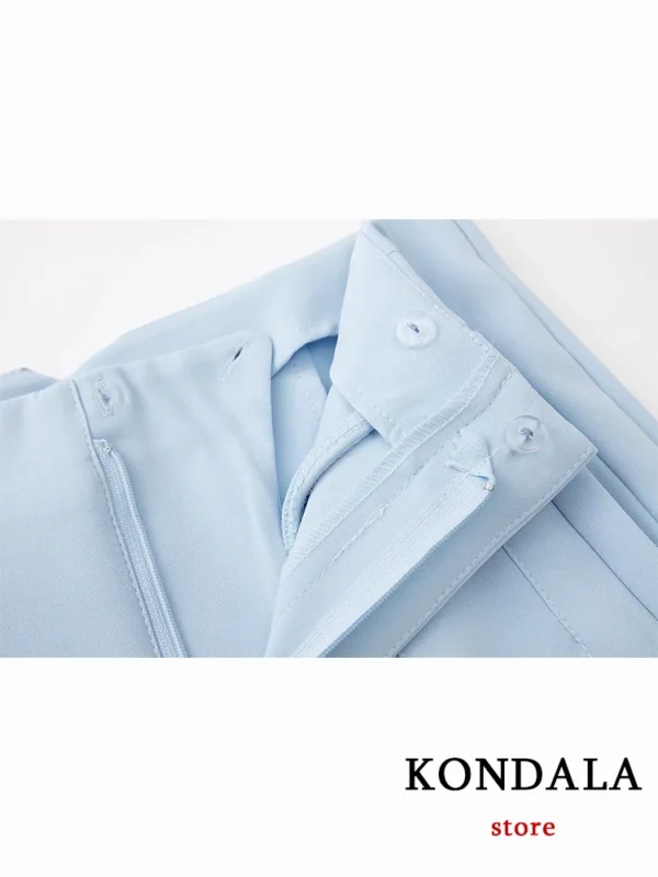 TRAFZA Women Light Blue Chic Fashion Office Wear Straight Pants Vintage High Waist Zipper Fly Female Trousers Fashion 2024 5