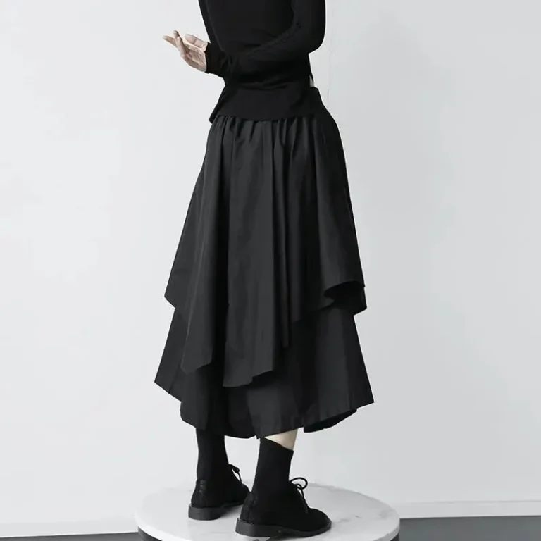 Japanese Gothic Irregular High-Waist Pleated Skirt Pants Women Black Harajuku Punk Cargo Skirt Summer Vintage Clothing Long Saia 4