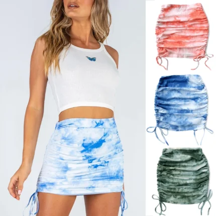 Woman Skirts Harajuku 2023 Ladies Elastic Corrugated Knitted Article Pit Side Draw String tie-dyed Bag Hip Skirts Womens WSL4320 2