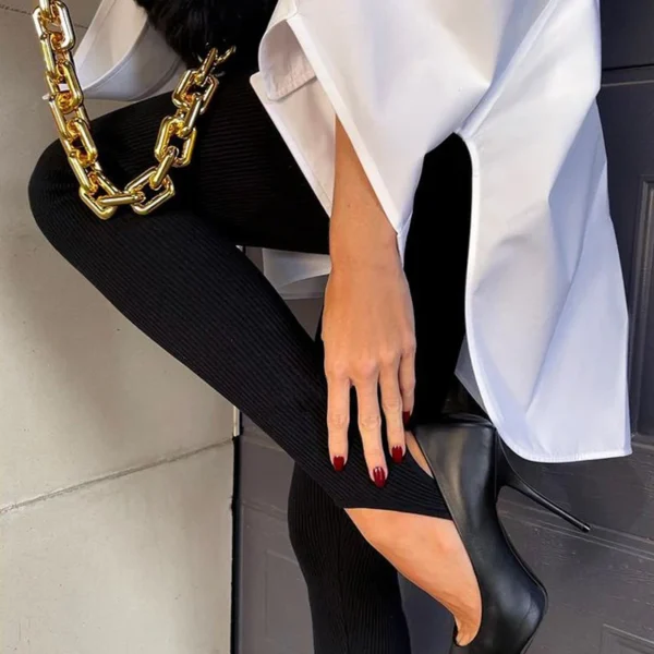 Tossy Beige Ribbed Knit Leggings Women High Waist Cotton Fitness Basic Pants Casual Spring New All-Match Female Skinny Leggings 5