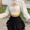 AltGoth Streetwear Mall Goth Skirt Women Harajuku Y2k E-girl High Waist Bandage Mini Skirt Dark Gothic Punk Emo Alt Club Wear 2