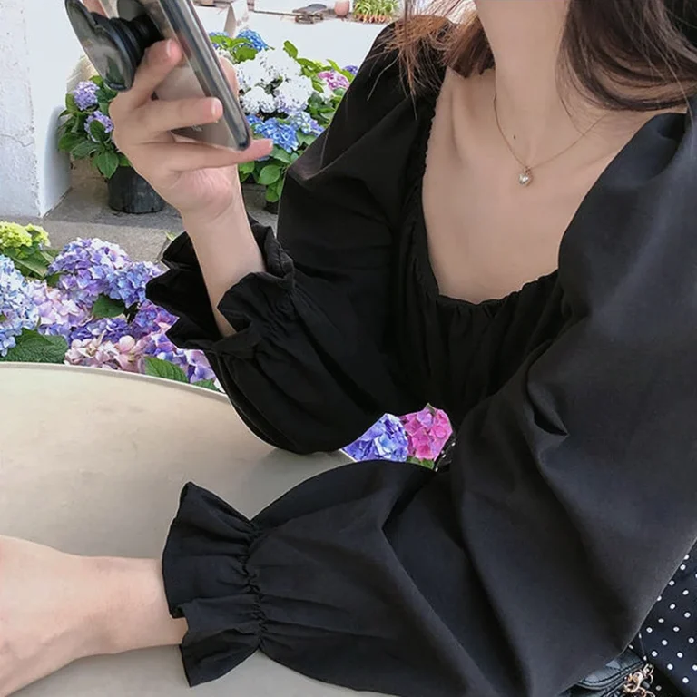 Women Blouses Solid Designer Slim Sexy Crop Top Bandage Square Collar Korean Style Trendy Temperament Females Shirts Summer Chic 3