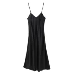 Women's Satin Nightgown Long Slip Sleep Dress Silk V Neck Sleepwear Solid Color Nightwear 4