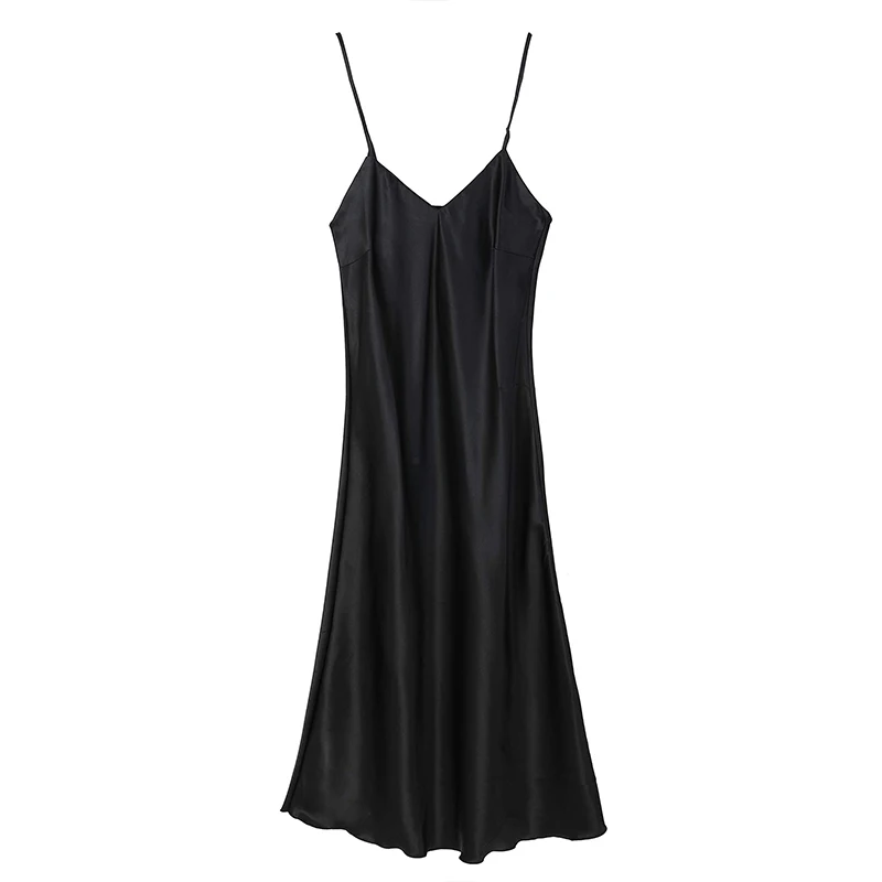 Women's Satin Nightgown Long Slip Sleep Dress Silk V Neck Sleepwear Solid Color Nightwear 4