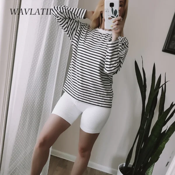 WAVLATII 2021 New Women Striped Long Sleeve T-shirts Female Streetwear Autumn Spring Cotton Tees Tops WLT2110 5