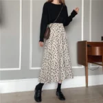 Vintage Floral Print A-line Pleated Long Skirts Summer Women 2023 Korean Skirt Streetwear Drawstring Elastic Waist Midi Skirt 5