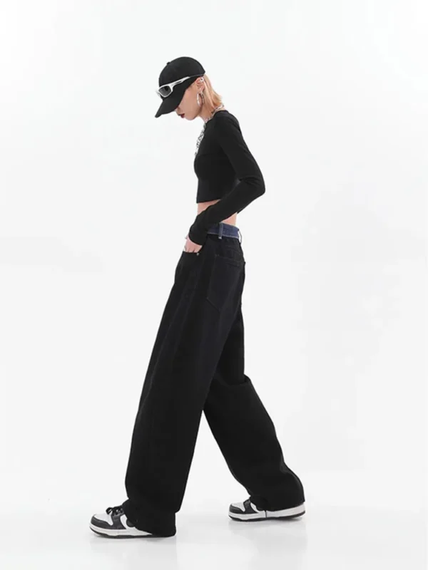 Retro High Waist Women's Jeans Harajuku Vintage Black BF Style Streetwear All-match Loose Fashion Femme Wide Leg Denim Trousers 6