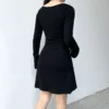 Elegant Women Slit Mini Dress High Street Flare Sleeve Bodycon Square Collar Short Dresses Date Night Outfits Fashion 3