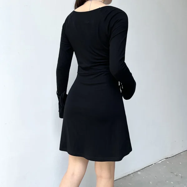 Elegant Women Slit Mini Dress High Street Flare Sleeve Bodycon Square Collar Short Dresses Date Night Outfits Fashion 3