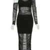 Articat Mesh See Through Women Dress Sexy 3 Piece Set Elegant Fashion Female Clothing Casual Slim Camisole Black Bodycon Skirts 6
