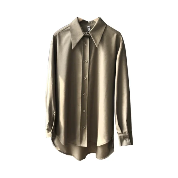 QOERLIN Coffee Blouse Women Spring Autumn Casual Solid Color Long Sleeve Shirt Women Korean Loose Shirt OL Style Workwear S-XL 3