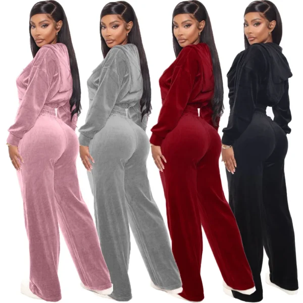 Spring Velour Women Sport Suit Tracksuit Hooded Jacket Sweater+pant Running Jogger Fitness Workout Casual Training Set Sweatsuit 2