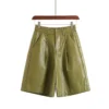QOERLIN S-4XL Fashion PU Leather Shorts Women's Autumn Winter Bermuda Elastic Waist Loose Five Points Leather Trousers Shorts 4