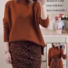 Women Mock Neck Pullovers Sweater High Quality Oversized Jumper Split Fall Winter Clothes Beige Purple Green 8 Colors  C-114 3