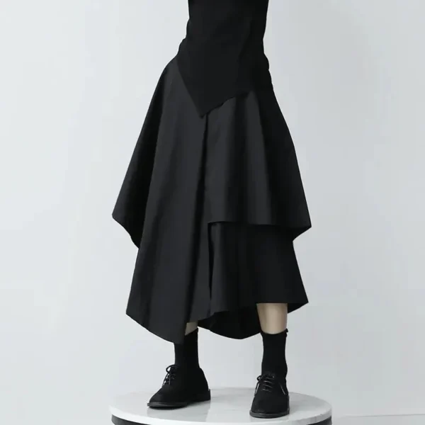 Japanese Gothic Irregular High-Waist Pleated Skirt Pants Women Black Harajuku Punk Cargo Skirt Summer Vintage Clothing Long Saia 3