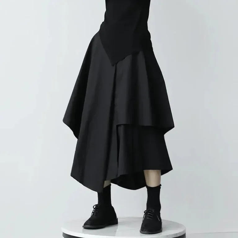 Japanese Gothic Irregular High-Waist Pleated Skirt Pants Women Black Harajuku Punk Cargo Skirt Summer Vintage Clothing Long Saia 3