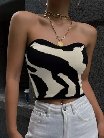 Yedinas Streetwear Patchwork Slim Cropped Feminino Sleeveless Tank Top Women Sexy Skinny Top Femme Corset Tube Korean Style Y2k 2